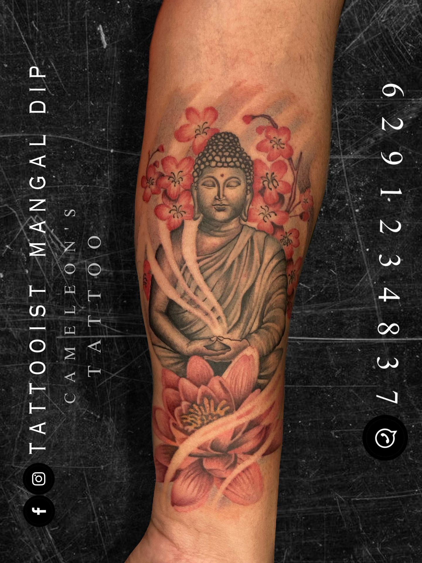 Buddha tattoos symbolize peace, enlightenment, and mindfulness, often featuring serene, meditating figures, lotus flowers, or the Buddha’s face to represent spiritual growth and inner harmony.